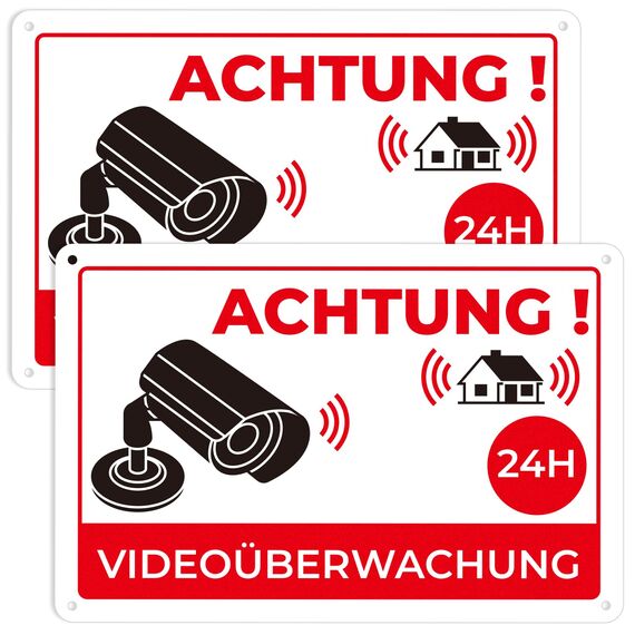 K&F Concept 2er Set Alu Schild Videoüberwachung Privatgrundstück für überwachungskamera Oder Kamera Attrappe Innen Außen 20 * 30cm
