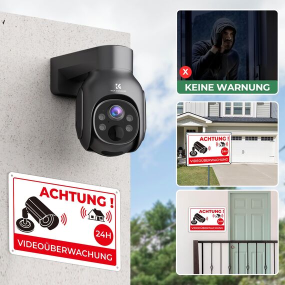 K&F Concept 2er Set Alu Schild Videoüberwachung Privatgrundstück für überwachungskamera Oder Kamera Attrappe Innen Außen 20 * 30cm