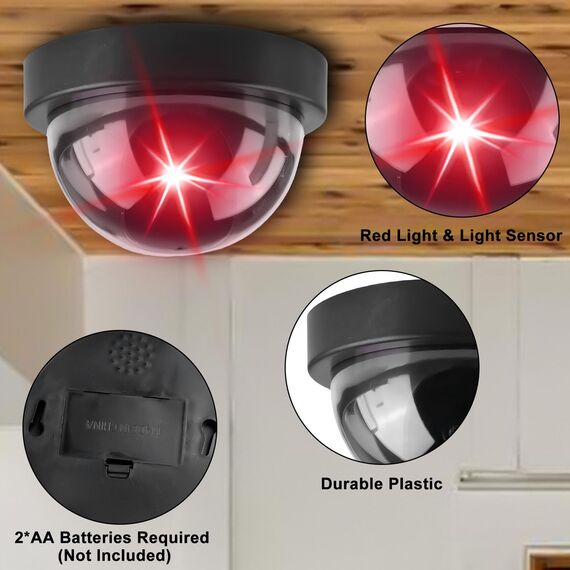 4 Stück Kamera Attrappe, Wandhalterung Dummy Kamera, Dummy Überwachungskamera mit Rot Blinkender LED, Fake Kamera, Fake Sicherheitskamera, Kamera Atrappe Außen Für Innen- Und Außenbereich, Schwarz