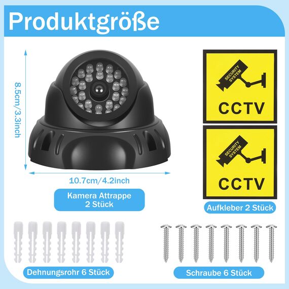 JIZZU 2 Stück Kamera Attrappe, CCTV Dummy Drehbar, Kamera Atrappe Außen, Mit Blinkender Roter LED, Fake Camera, Wand oder Deckenmontage, Für Innen und Außenbereich(Schwarz)