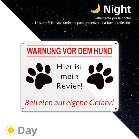 TAKULA Warnung vor Dem Hunde Schilder - “Hier ist mein Revier!”, 25 * 18cm Vorsicht Hund Schild, Reflektierendes Alu-Schild mit Klebebefestigung | 1 Stück