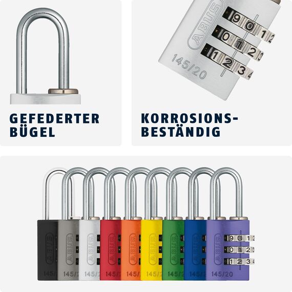 ABUS Zahlenschloss 145/20 Titanium - Kofferschloss, Spindschloss u. v. m. - Aluminium-Vorhängeschloss - individuell einstellbarer Zahlencode - ABUS-Sicherheitslevel 3