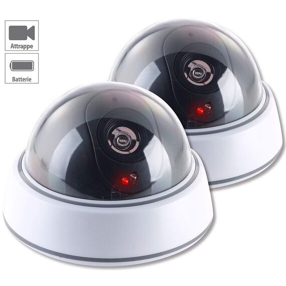 VisorTech Kamera Atrappe: 2er-Set Dome-Überwachungskamera-Attrappen, durchsichtige Kuppel & LED (Überwachungskamera Fake, Überwachungskamera Dummy-Attrappen, Alarmanlage)
