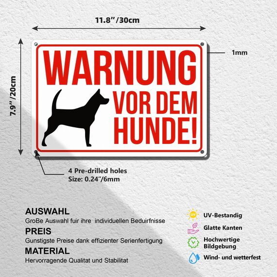 TAKULA Warnung vor Dem Hunde Schilder - 30 * 20cm Vorsicht Hund Schild, Hundewarnschild, Reflektierendes Warnschild für Hunde, Wasserdicht & UV-Beständig | 1 Stück