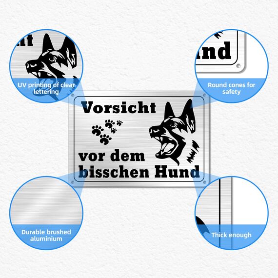 TAKULA 22 * 15CM Warnschilder - Vorsicht Bissiger Hund Schild, Metallschild mit Selbstklebenden und Vorgebohrten Löchern, 2er - Pack Warnung vor dem Hunde Schilder