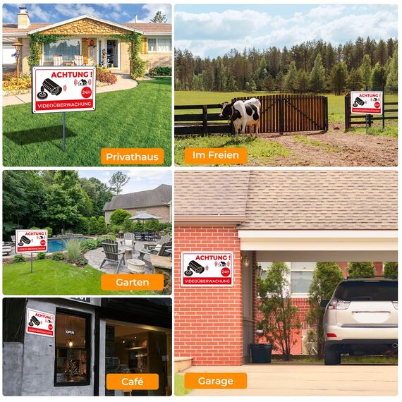 K&F Concept 2er Set Alu Schild Videoüberwachung Privatgrundstück für überwachungskamera Oder Kamera Attrappe Innen Außen 20 * 30cm
