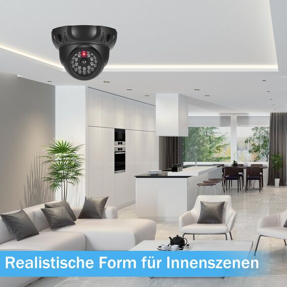 JIZZU 2 Stück Kamera Attrappe, CCTV Dummy Drehbar, Kamera Atrappe Außen, Mit Blinkender Roter LED, Fake Camera, Wand oder Deckenmontage, Für Innen und Außenbereich(Schwarz)