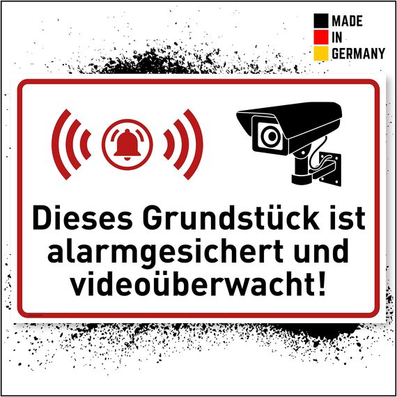 Achtung Videoüberwachung Schild (30x20 cm Kunststoff) - Warnschilder und Hinweisschilder - Grundstück ist Alarmgesichert und Videoüberwacht Schilder - 870198
