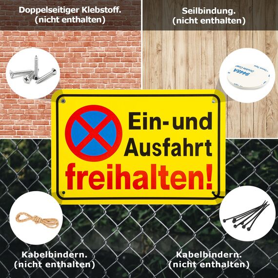 Einfahrt Ausfahrt Freihalten Schilder Metall Aluminium, Parken Verboten Schild Eingang Freihalten Auch Gegenüber, CARGEN Warnschilder Verbotsschilder Zufahrt Freihalten 300X200 mm