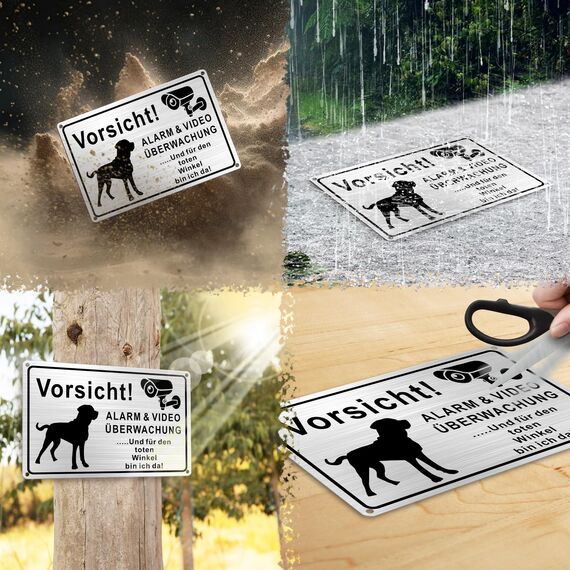 TAKULA Vorsicht Hund Schild, "ALARM & VIDEO ÜBERWACHUNG" 30 * 20cm, Videoüberwachung und Hunde, Mit Toter-Winkel-Warnung mit Klebehintergrund | 1 Stück