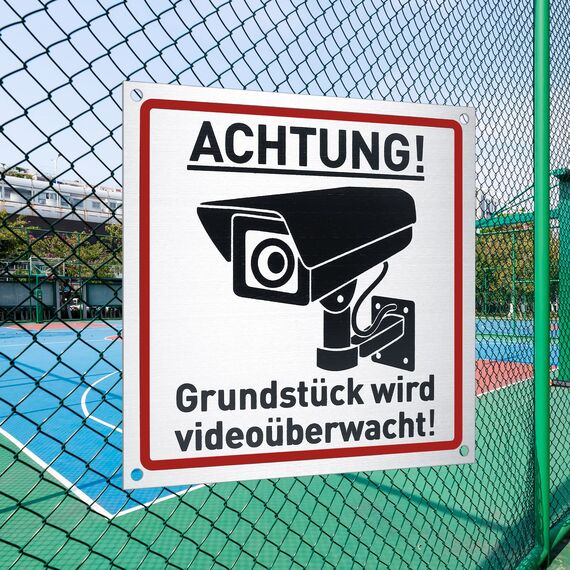 Achtung Videoüberwachung Schild, 4 Stk 15x15 cm Videoüberwachung Privatgrundstück, Videoüberwacht Warnschilder Hinweisschilder Aluminium für Innen Außen Kameraüberwachung