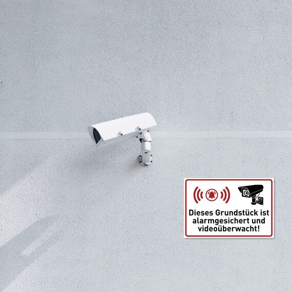 Achtung Videoüberwachung Schild (30x20 cm Kunststoff) - Warnschilder und Hinweisschilder - Grundstück ist Alarmgesichert und Videoüberwacht Schilder - 870198