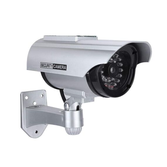Sonew Kamera Attrappe Außen, Dummy Kamera für Innen/Außen, Überwachungskamera für Überwachungskameras mit roter Blinkender LED(Silver)