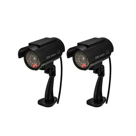 Madlife Garage 2PCS Dummy Kamera Solar Kamera Kamera Attrappe Außen Kamara für Draußen Sicherheit Kamera mit Blinkendem LED Schwarz für den Innen- und Außenbereich