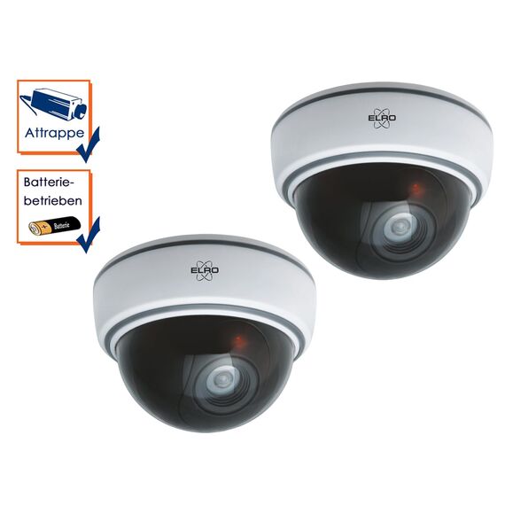 2er set Dome-Kamera-Attrappe weiß mit Blink LED, Batteriebetrieb, inkl. Montagematerial & Sicherheitsaufkleber