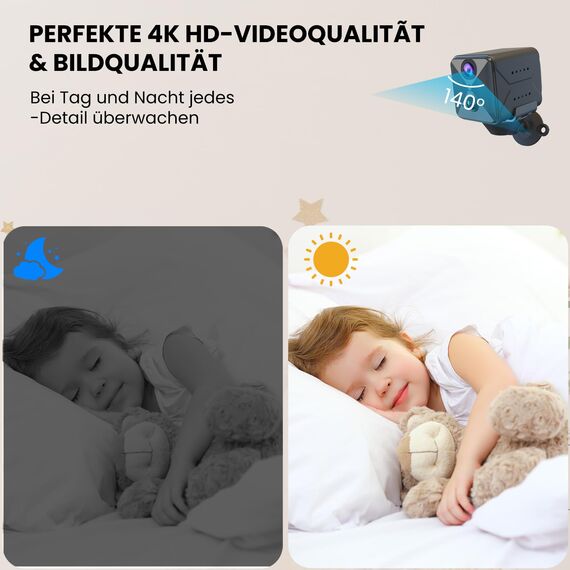 javiscam Mini Kamera,4K Überwachungskamera,Kamera Überwachung Innen,WiFi Camera Live Übertragung Handy,Kameras mit Hochkapazitäts-2800mAh Akku,Bewegungsmelder,Nachtsicht SD/Cloud-Speicher