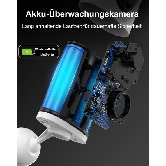 VIRTAVO 2K 3MP Überwachungskamera Aussen Akku, WLAN Kabellose Kamera für Außen/Innen, Starlight Farb‑Nachtsicht, PIR‑Bewegungserkennung, 2‑Wege Audio, SD/Cloud ohne Pflicht‑ABO, 2,4 GHz, VF1-2pack