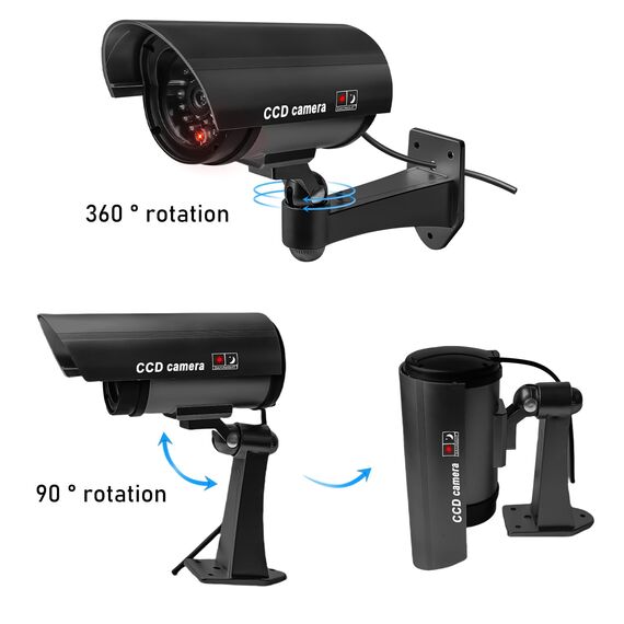 2 Stück Kamera Attrappe, Überwachungskamera Attrappe mit Rot Blinkender LED, Wandhalterung Dummy Kamera, Fake Kamera, Kamera Atrappe Außen für Wand Decke im Innen und Außenbereich, Schwarz