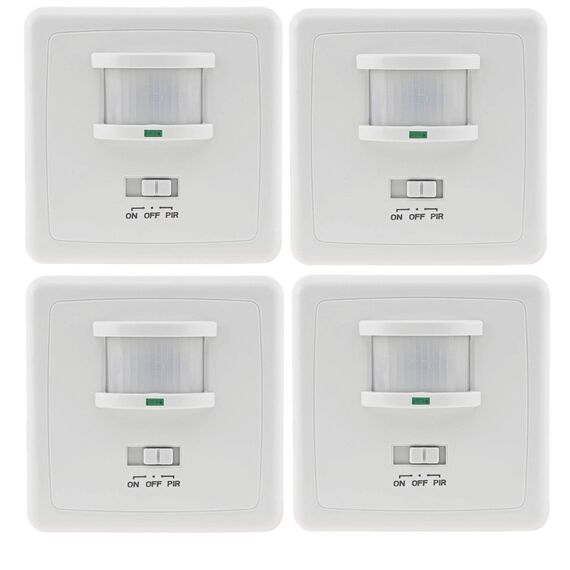 ChiliTec Bewegungsmelder 160° PIR Sensor einstellbar 3-Draht 230V 9m Reichweite Unterputz Wandmontage LED-geeignet Parallel-Schaltung Weiß 4 Stück