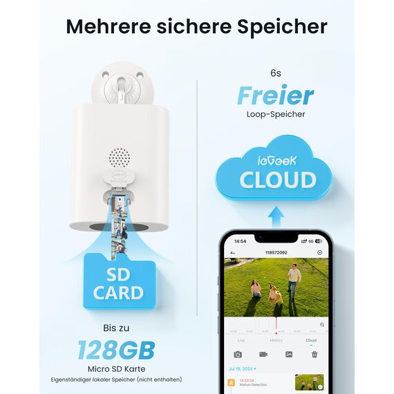 ieGeek 2K Überwachungskamera Aussen Akku mit Solarpanel, überwachungskamera Aussen Solar mit Spotlight, PIR-Bewegungserkennung,2,4GHz WLAN, 6S Cloud-Speicher-Zyklus, Ohne ABO
