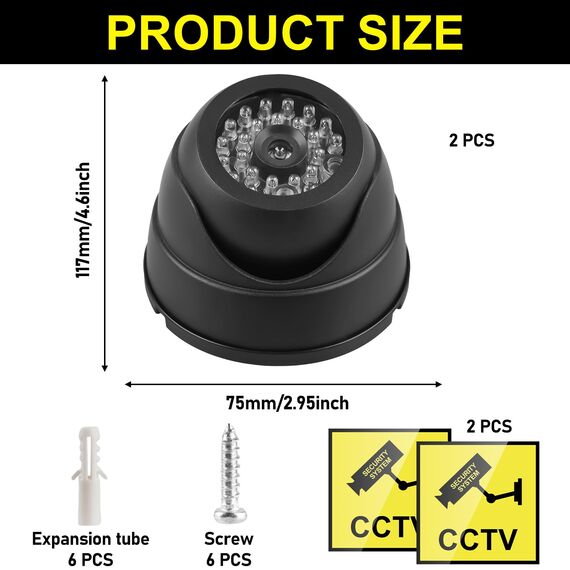 GOMETY 2 pcs Dummy Kamera, Dome Überwachungskamera Attrappe mit Rot Blinkender LED Fake Attrappe Kamera Dummy Kamera Attrappe Fake Camera für Zuhause und Büro Überwachung, Attrappe