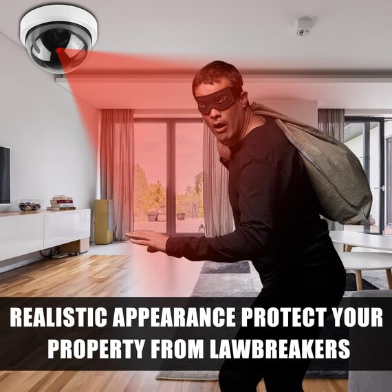 GOMETY 4 Stück Dummy Kamera mit Rot Blinkender LED, Täuschend echte Fake Security Camera, Attrappe Kamera CCTV Dummy Überwachungskamera, Fake Dome Camera für Zuhause und Büro Überwachung (Weiß)