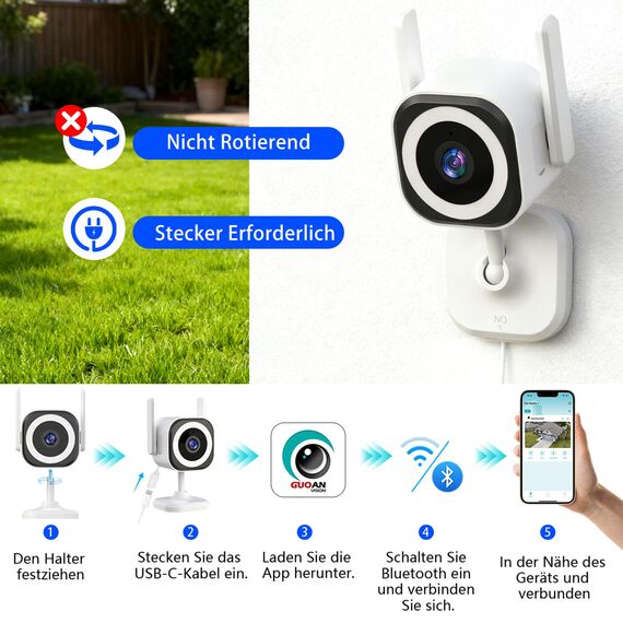 GUOANVISION 2K 5G Überwachungskamera Aussen/Innen, Kamera Überwachung Aussen, WLAN Camera Indoor/Outdoor, Babyphone mit App, Hundekamera, IP66 Wasserdicht, 2-Wege-Audio, Auto-Zoom, SD &Cloud-2Pack