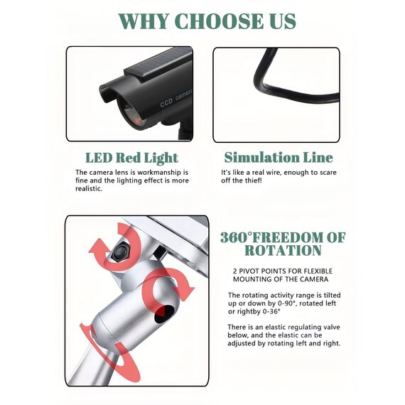 Madlife Garage 2PCS Dummy Kamera Solar Kamera Kamera Attrappe Außen Kamara für Draußen Sicherheit Kamera mit Blinkendem LED Schwarz für den Innen- und Außenbereich