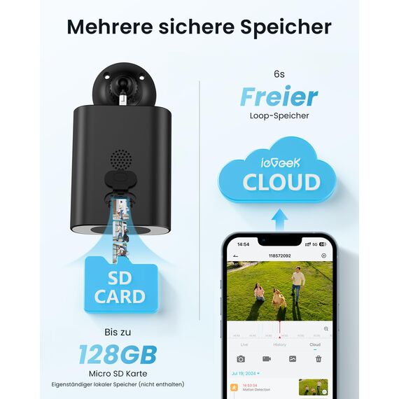 ieGeek 2K Überwachungskamera Aussen Akku, 2.4Ghz überwachungskamera Aussen Solar mit Built-In Solarpanel，Farbnachtsicht, PIR-Bewegungserkennung, Alexa, 2-Wege-Audio, Schwarz(2 Pack)
