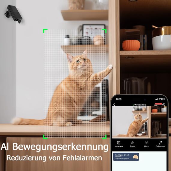 Mini Kamera Überwachung Innen | Überwachungskamera 10hr Akkulaufzeit | Kostenloser Cloud-Speicher, HD Mini Kamera Live Übertragung Handy WLAN, MicroSD Speicherung, Bewegungserkennung & Nachtsicht