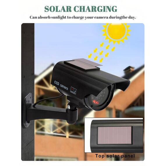 Madlife Garage 2PCS Dummy Kamera Solar Kamera Kamera Attrappe Außen Kamara für Draußen Sicherheit Kamera mit Blinkendem LED Schwarz für den Innen- und Außenbereich