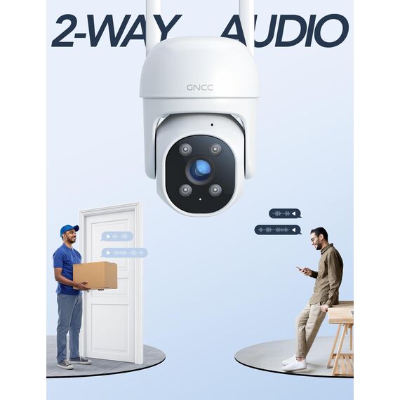 GNCC GK2 WLAN Überwachungskamera Aussen mit KI-Bewegungserkennung, 1080P, 360°-Schwenk-Neige-Funktion, IP65 wasserdicht, Farb-Nachtsicht, Zwei-Wege-Audio, Cloud- & SD-Karten-Speicher