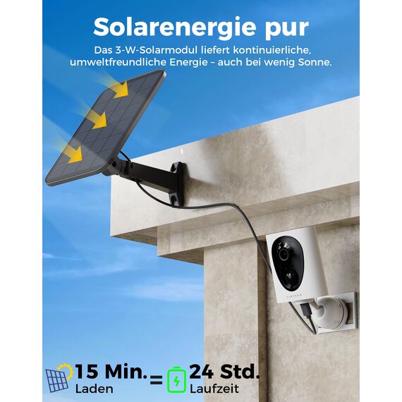 VIRTAVO 2K 3MP Überwachungskamera Aussen Solar, Kamera Aussen Akku, Starlight Farb‑Nachtsicht, 2.4GHz Kabellos mit PIR‑Bewegungserkennung, 2‑Wege Audio, SD/Cloud ohne Pflicht‑ABO, SF1-Pro