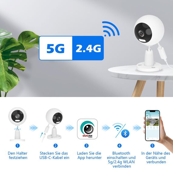 2K 5G Überwachungskamera Aussen/Innen, Kamera Überwachung Aussen, WLAN Camera Indoor/Outdoor, Babyphone mit App, Hundekamera, IP66 Wasserdicht, 2-Wege-Audio, Auto-Zoom, SD &Cloud-Speicher-2 Stück