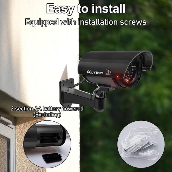 2 Stück Kamera Attrappe, Überwachungskamera Attrappe mit Rot Blinkender LED, Wandhalterung Dummy Kamera, Fake Kamera, Kamera Atrappe Außen für Wand Decke im Innen und Außenbereich, Schwarz