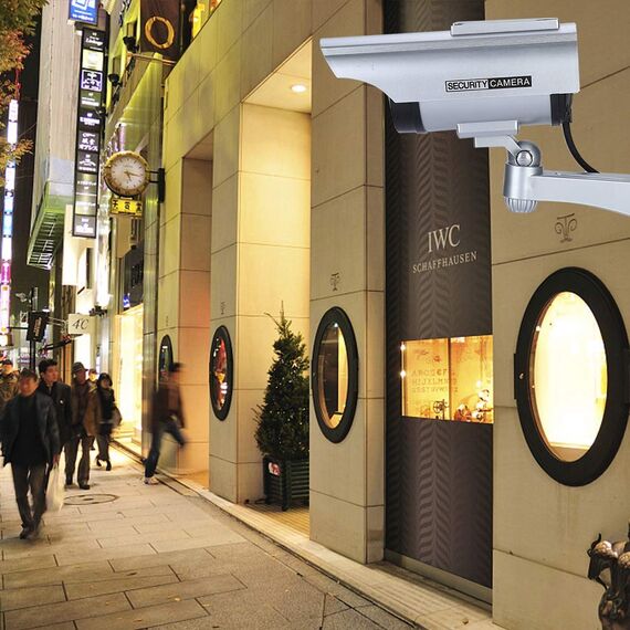 Sonew Kamera Attrappe Außen, Dummy Kamera für Innen/Außen, Überwachungskamera für Überwachungskameras mit roter Blinkender LED(Silver)
