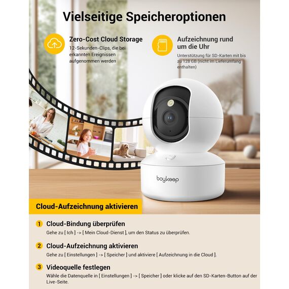BoyKeep 2.4G/5GHz Überwachungskamera Innen 2K, 360° WLAN Überwachungskamera, Indoor Hundekamera mit APP, Babyphone mit Kamera mit Bewegungserkennung, Nachtsicht, 12s Kostenloser Cloud -Speicher