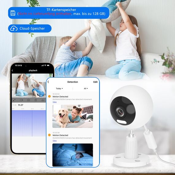 GUOANVISION 5G 2K Kamera Überwachung Aussen/Innen, Überwachungskamera Aussen WLAN Camera Indoor/Outdoor, Babyphone mit App, Hundekamera, IP66 Wasserdicht, 2-Wege-Audio, Auto-Zoom, SD &Cloud-1 Stück
