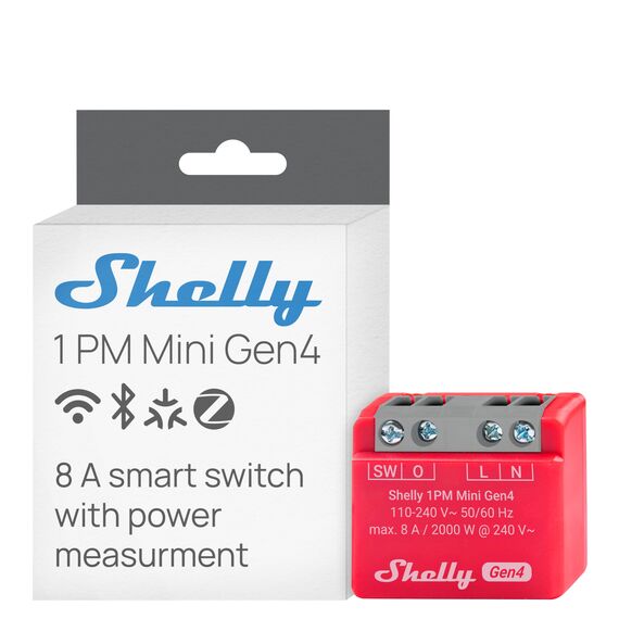 Shelly 1PM Mini Gen4, WLAN-betriebener Smart-Relaisschalter, 8A, Leistungsmessung, Hausautomation, Fernsteuerung, Kein Hub Erforderlich, Alexa, Apple HomeKit & Google Home, Zigbee & Matter (1 Stück)