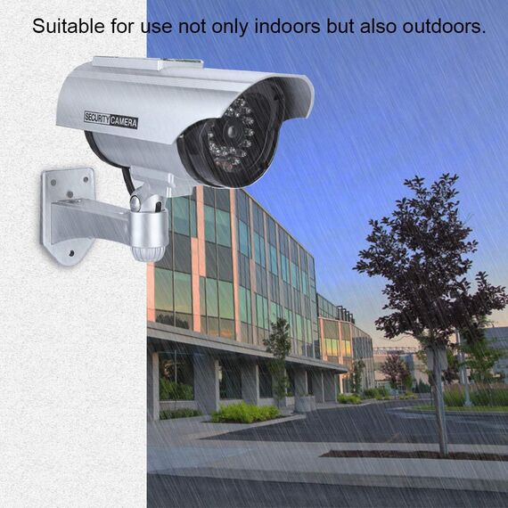 Sonew Kamera Attrappe Außen, Dummy Kamera für Innen/Außen, Überwachungskamera für Überwachungskameras mit roter Blinkender LED(Silver)