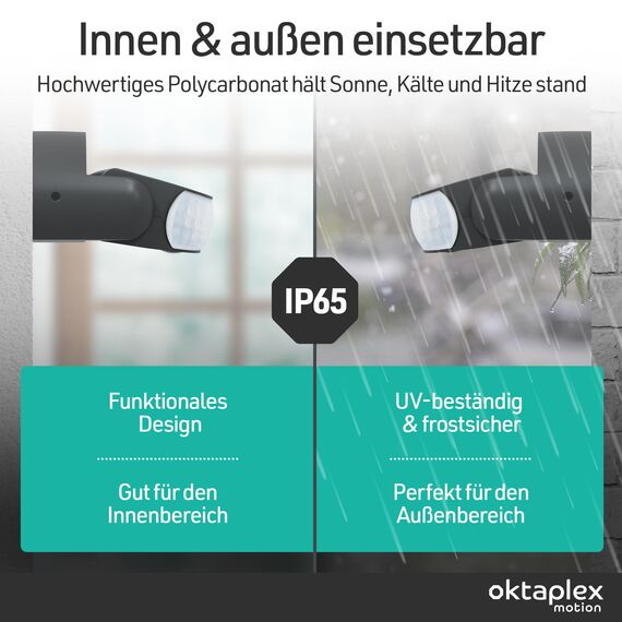 Oktaplex Bea Bewegungsmelder Aussen IP65 schwenkbar 180° Infrarot-Sensor 12m Reichweite 230V anthrazit mit Dämmerungssensor