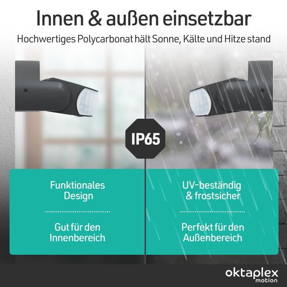 Oktaplex Bea 2er Set Bewegungsmelder Aussen IP65 schwenkbar inkl. Eckwandhalterung PIR-Sensor 180° 12m Reichweite Bewegungssensor Aufputz 230V anthrazit