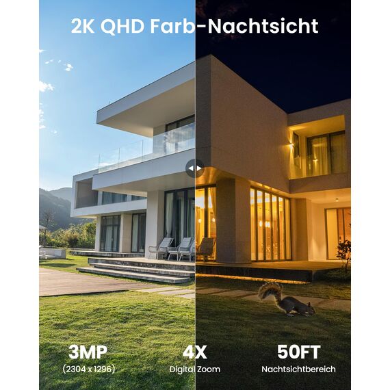 ieGeek 2K Überwachungskamera Aussen Akku, 2.4Ghz überwachungskamera Aussen Solar mit Built-In Solarpanel，Farbnachtsicht, PIR-Bewegungserkennung, Alexa, 2-Wege-Audio,Weiß(2 Pack)
