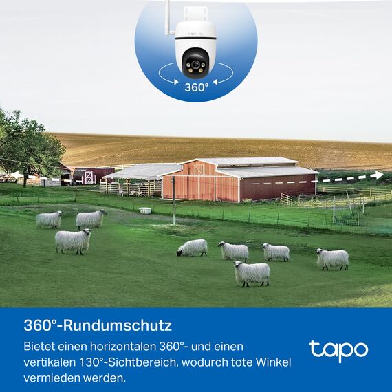 Tapo C501GW 360° 4G LTE Überwachungskamera mit SIM-Kartenslot, kein WLAN erforderlich, Starlight farbige Nachtsicht, AI-Erkennung, DC/PoE-Stromversorgung, 1080P, IP66, lokaler und Cloud-Speicher