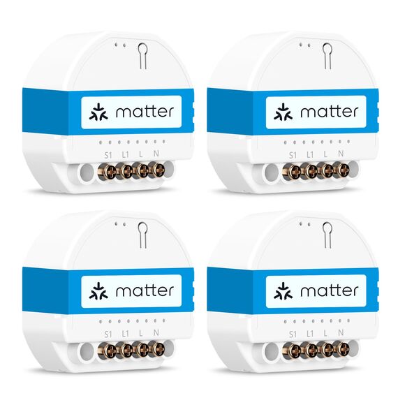 Meross MSS815 - Matter WLAN Schalter Unterputz, 4 Stück | Neutral Erforderlich | Lichtsteuerung, Energieverbrauch & Zeitschaltuhr | Kompatibel mit HomeKit, Alexa, Google Home und Home Assistant