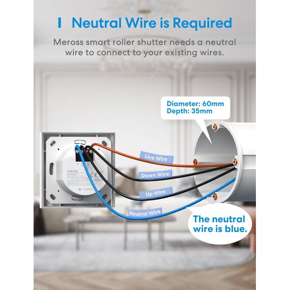 Meross Matter Smart Rolladenschalter WLAN 55x55mm, Smart Home Rolladensteuerung | Jalousieschalter, kompatibel mit Apple HomeKit, Alexa und Google Home(NEUTRALKABEL ERFORDERLICH)