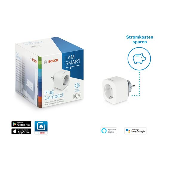 Bosch Smart Home Zwischenstecker kompakt, smarte Steckdose mit App-Funktion, Funksignal-Verstärkung, kompatibel mit Alexa, Google Home und HomeKit