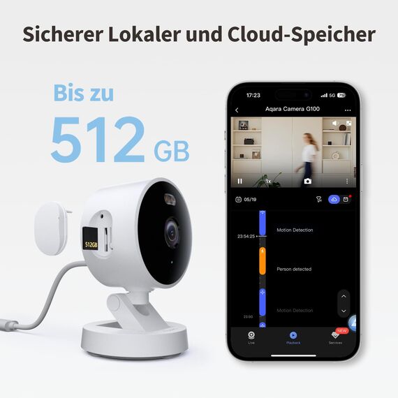 Aqara G100, 2K Sicherheitskamera für Innen & Außenbereich, HomeKit Secure Video, 2-Wege-Audio, Scheinwerfer Farb/IR Nachtsicht, KI-Erkennung,140°Sichtfeld, HomeKit, Alexa,Google,IFTTT, Weiß