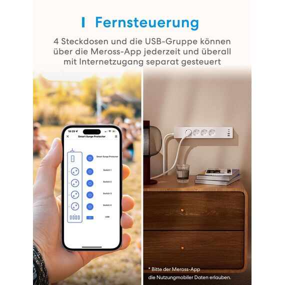 Meross Matter Steckdosenleiste GaN USB C Ladegerät 30W, Smart Mehrfachsteckdose WLAN Schnellladegerät funktioniert mit Alexa, Apple HomeKit und Google, 16A, FFS Ver.