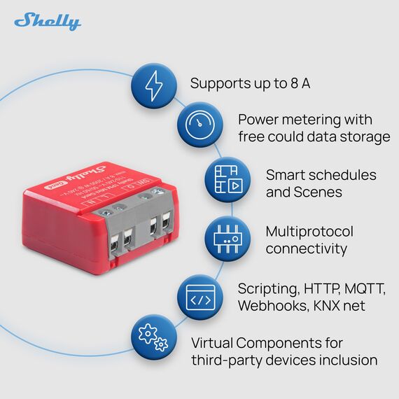 Shelly 1PM Mini Gen4, WLAN-betriebener Smart-Relaisschalter, 8A, Leistungsmessung, Hausautomation, Fernsteuerung, Kein Hub Erforderlich, Alexa, Apple HomeKit & Google Home, Zigbee & Matter (1 Stück)